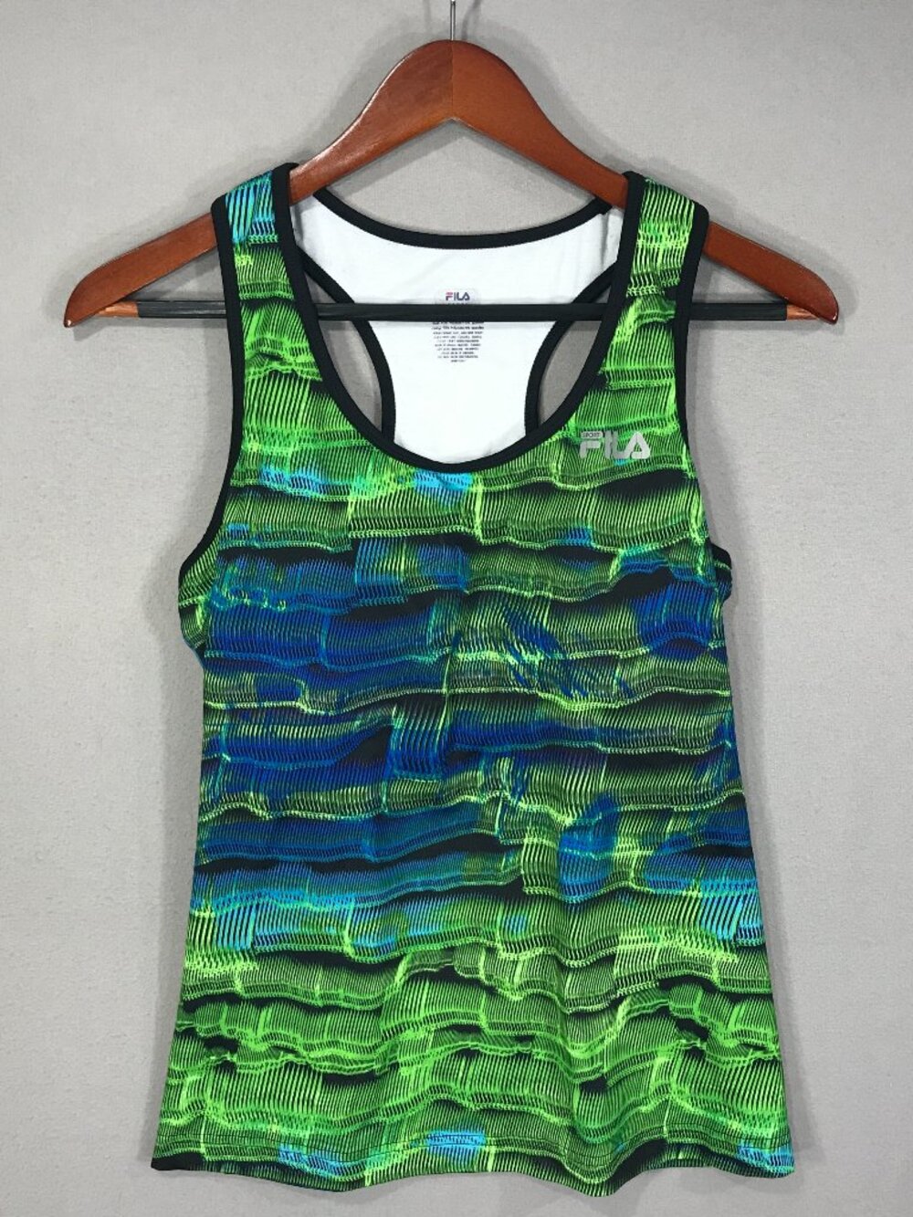 FILA Sport Tank Top Women's Medium Green Blue Racerback Sports Bra Back Pocket